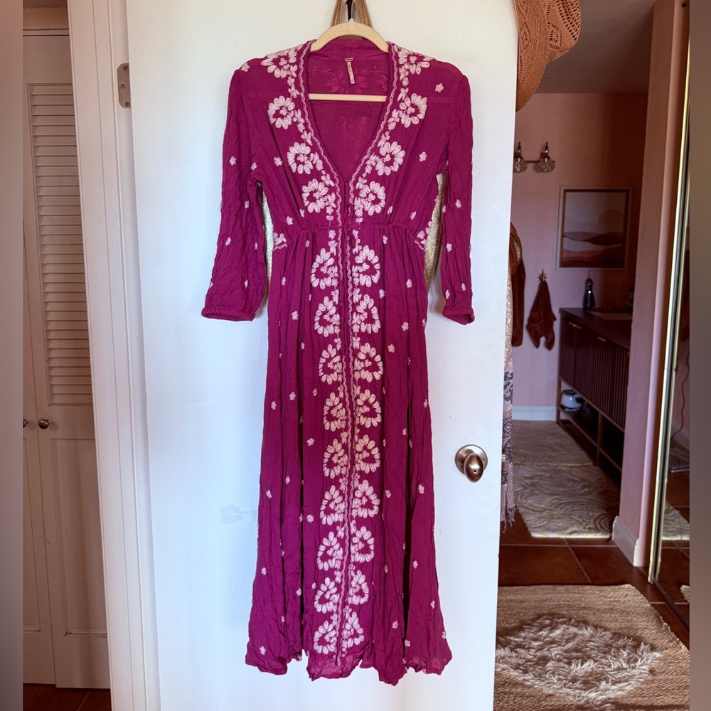 FP Fable Embroidered Mauve Midi Dress